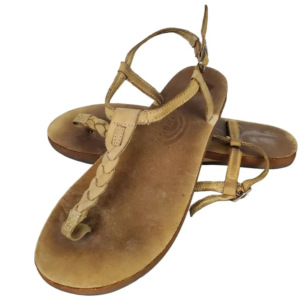 Rainbow Women's Tan Braided Thong T Strap Sandals Sz L 7.5 - 8.5